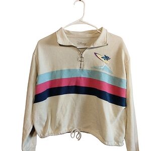 Disney Women's XS Her Universe Lilo and Stitch Rainbow Quarter Zip Crop Sweater